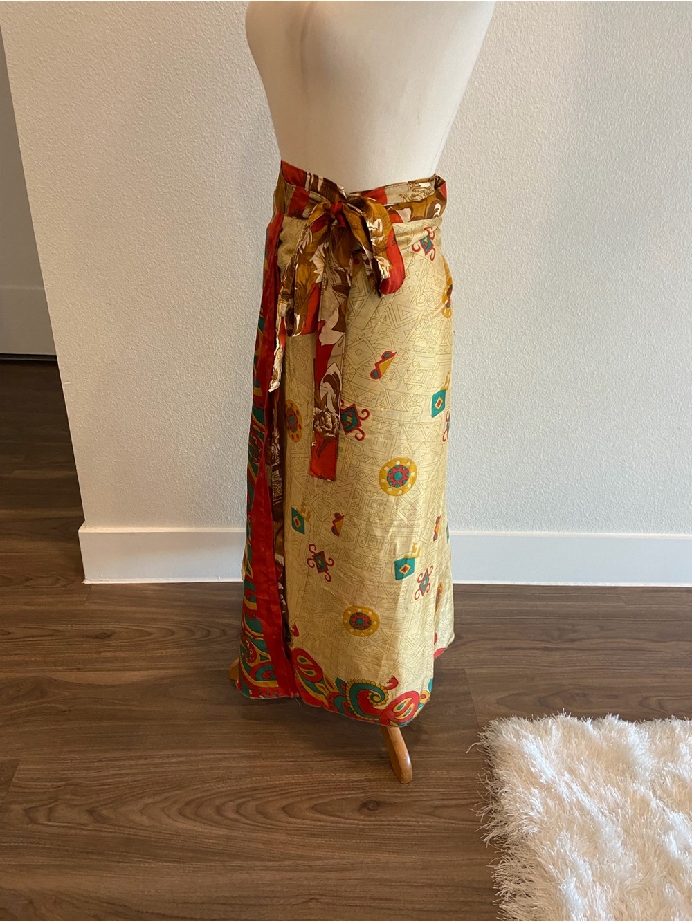 Boho Reversible Wrap Maxi Skirt in Rust, Mustard & Cream - Picture 7 of 7